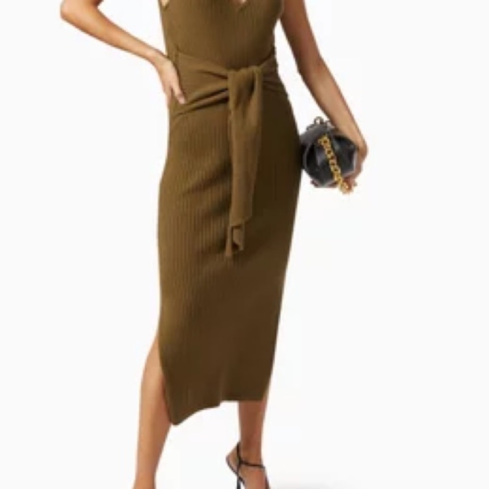 Good American Belted Body Ribbed Midi Dress – Chocolate Brown | Size 1 | 👍🏼
